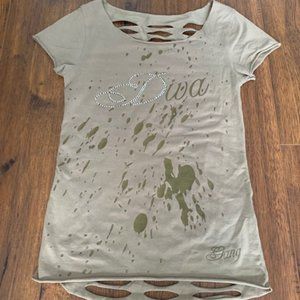 GANG laser cut back T-Shirt rhinestones Size Medium